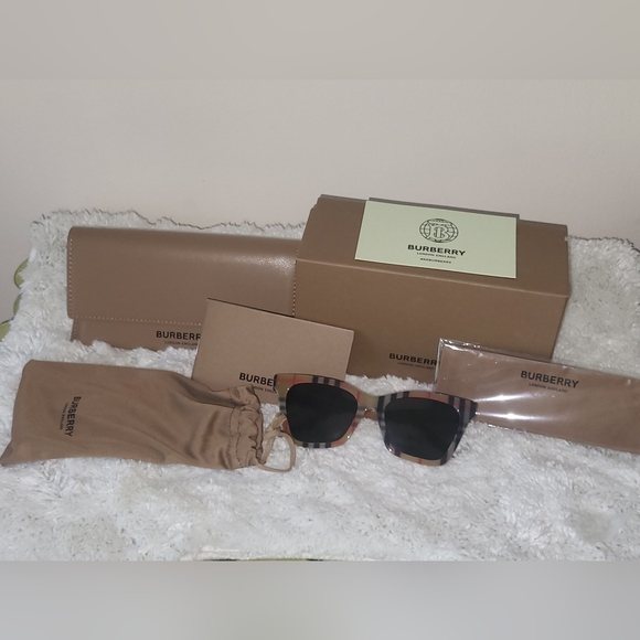 Burberry Plaid Sunglasses with Black and Tan Accents - Picture 1 of 6